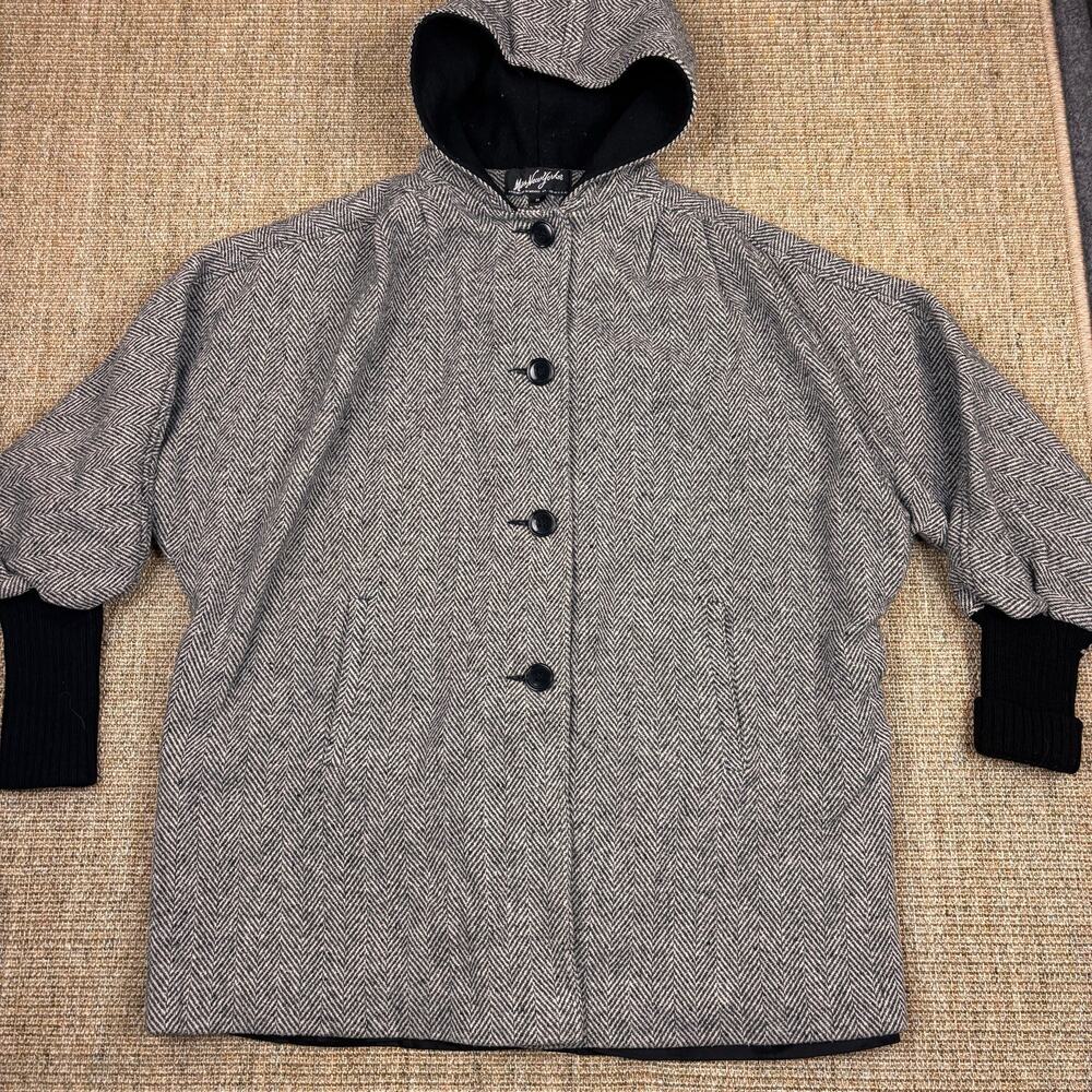 🖤 Vintage Miss New Yorker Herringbone Hooded Coat | Size M | Gray Black